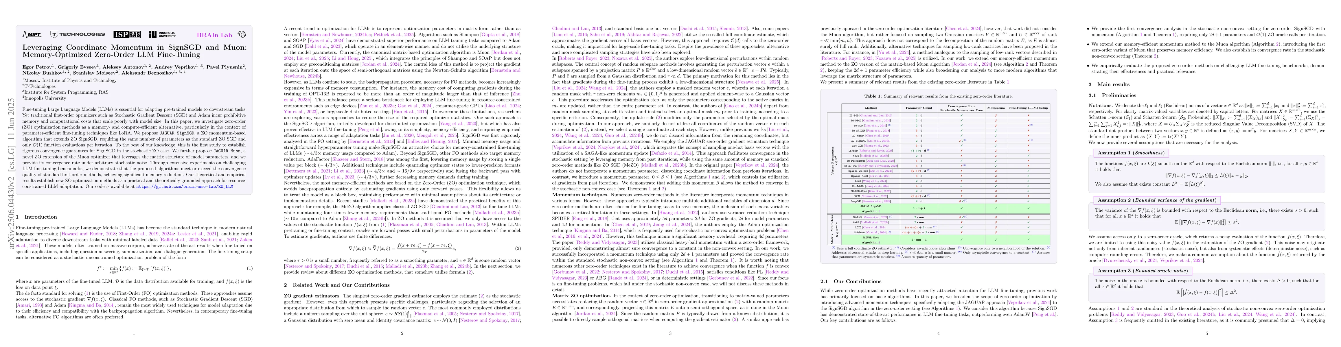 Thumbnail for Leveraging Coordinate Momentum in SignSGD and Muon: Memory-Optimized
  Zero-Order