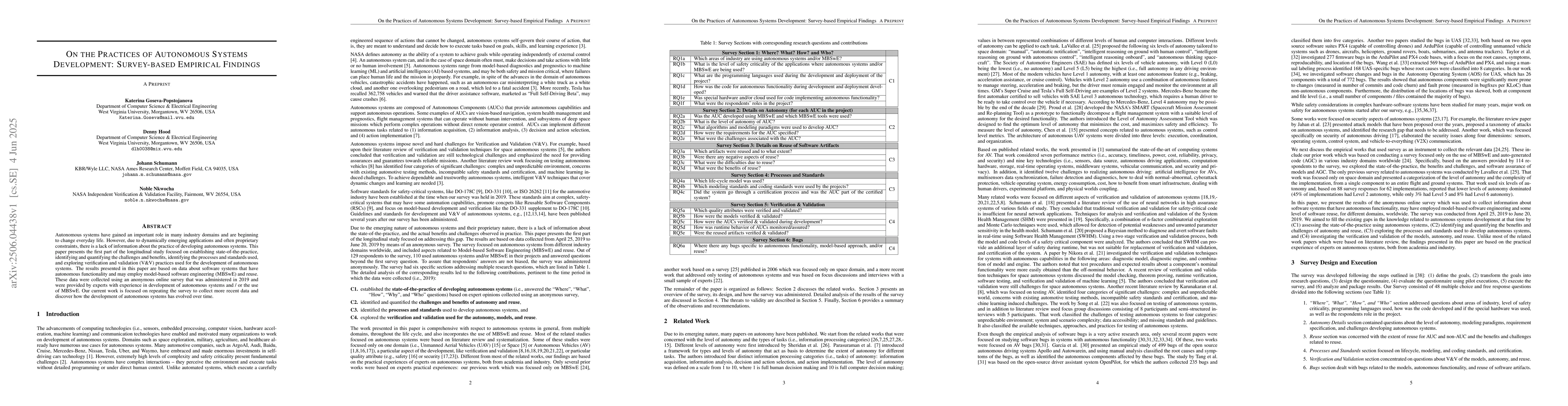 Thumbnail for On the Practices of Autonomous Systems Development: Survey-based
  Empirical Findings