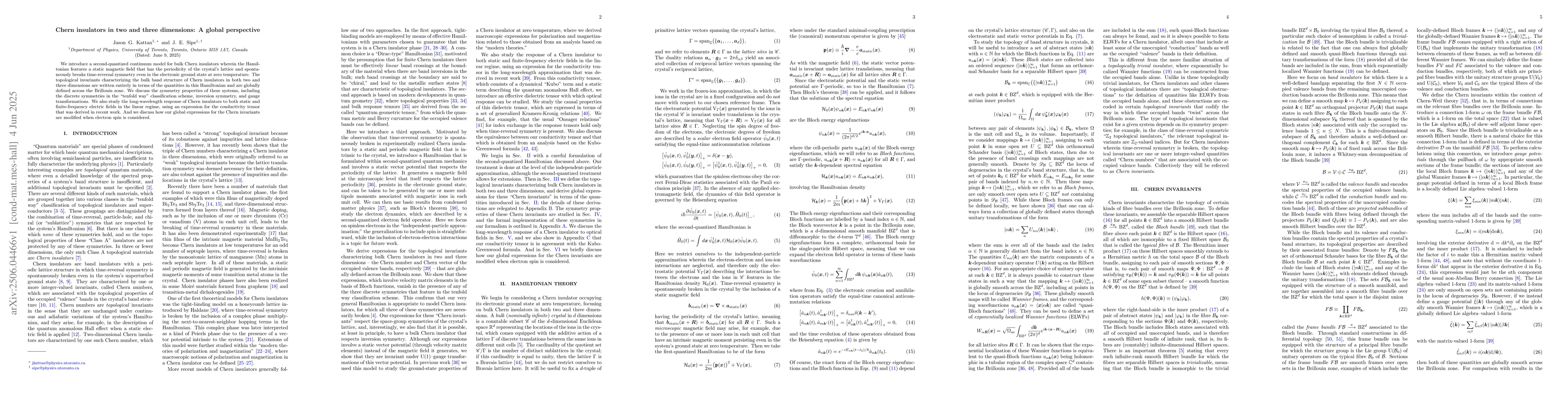 Thumbnail for Chern insulators in two and three dimensions: A global perspective