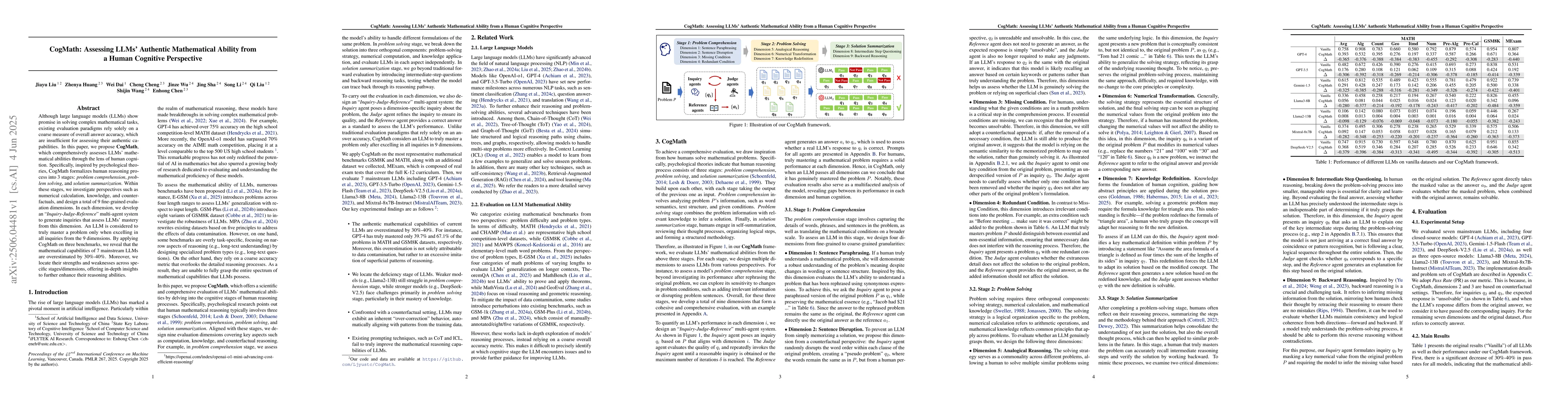 Thumbnail for CogMath: Assessing LLMs' Authentic Mathematical Ability from a Human
  Cognitive Perspective
