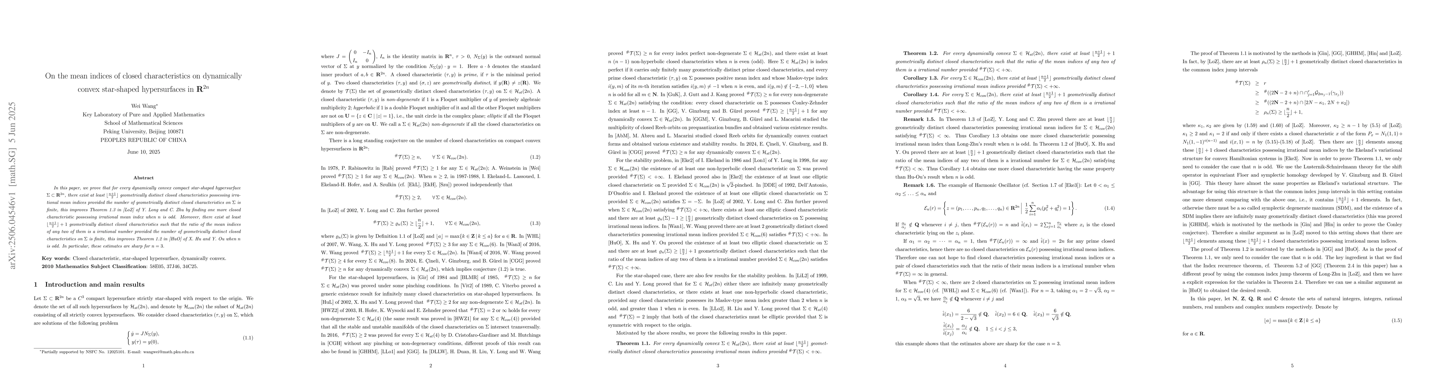 Thumbnail for On the mean indices of closed characteristics on dynamically convex
  star-shaped hypersurfaces in $\mathbb{R}^{2n}$