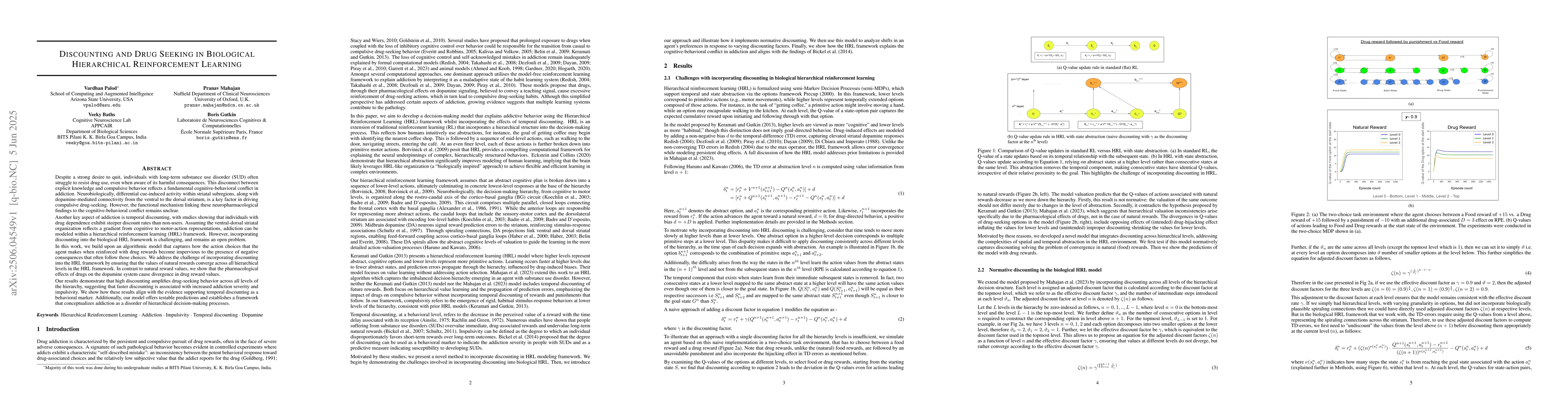 Thumbnail for Discounting and Drug Seeking in Biological Hierarchical Reinforcement
  Learning