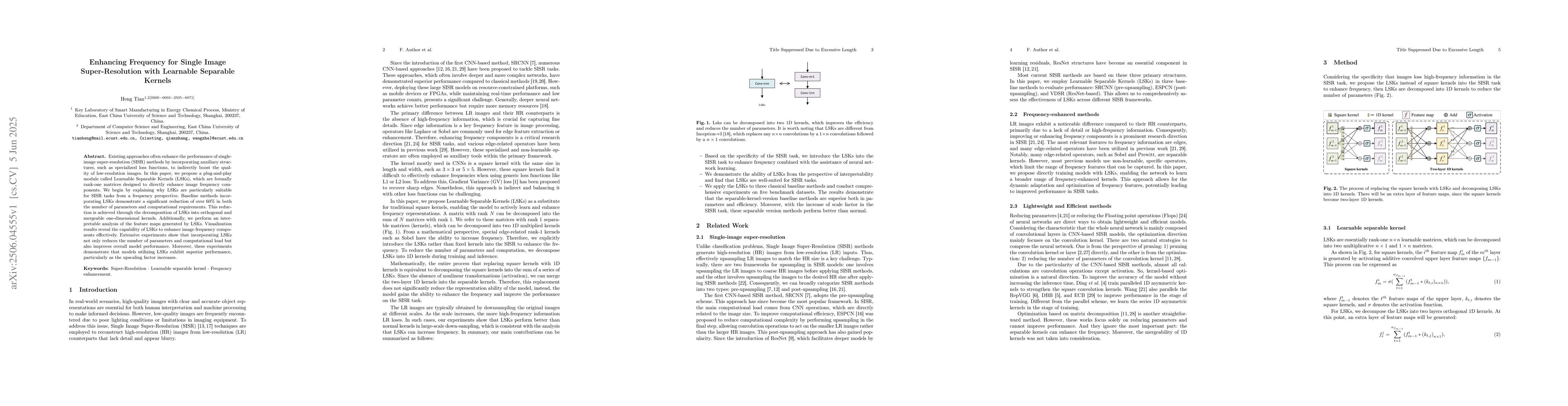 Thumbnail for Enhancing Frequency for Single Image Super-Resolution with Learnable
  Separable Kernels