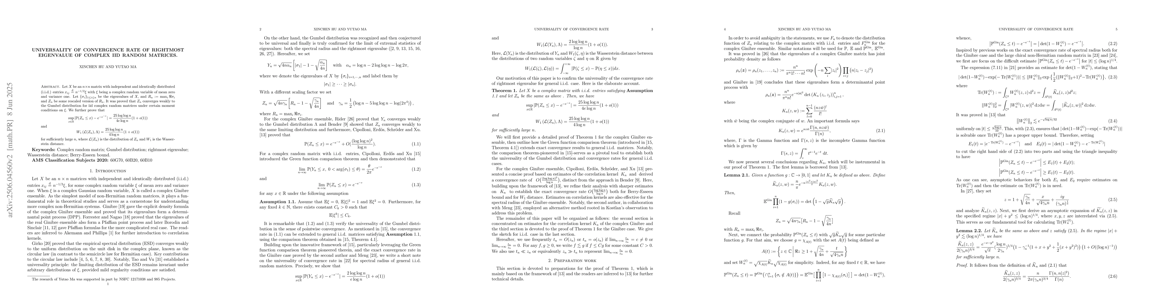 Thumbnail for Universality of convergence rate of rightmost eigenvalue of complex IID
  random matrices