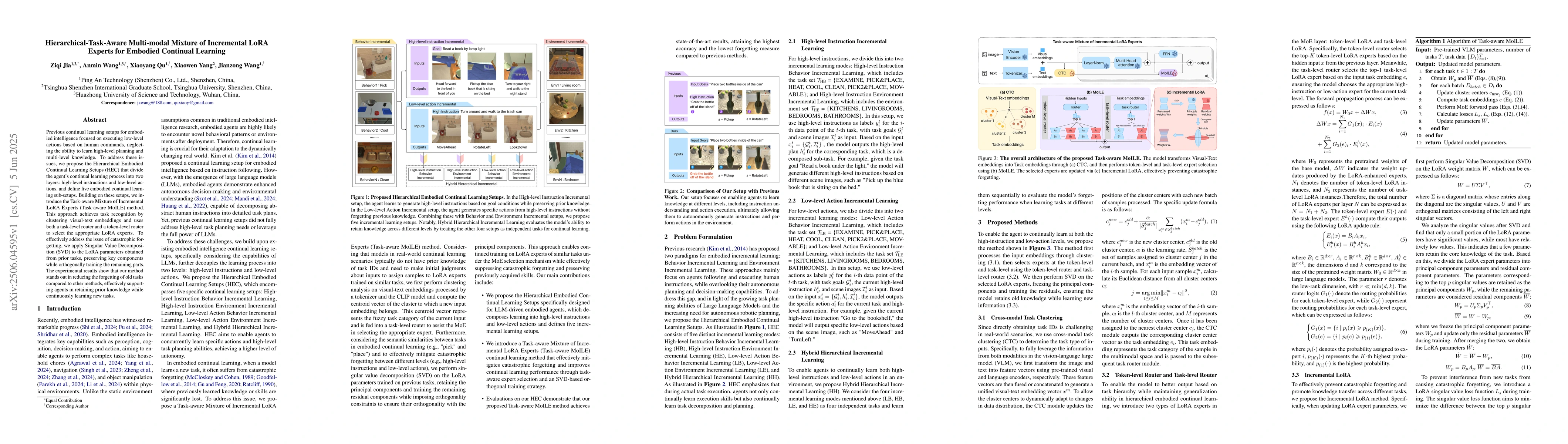 Thumbnail for Hierarchical-Task-Aware Multi-modal Mixture of Incremental LoRA Experts
  for Embodied Continual Learning