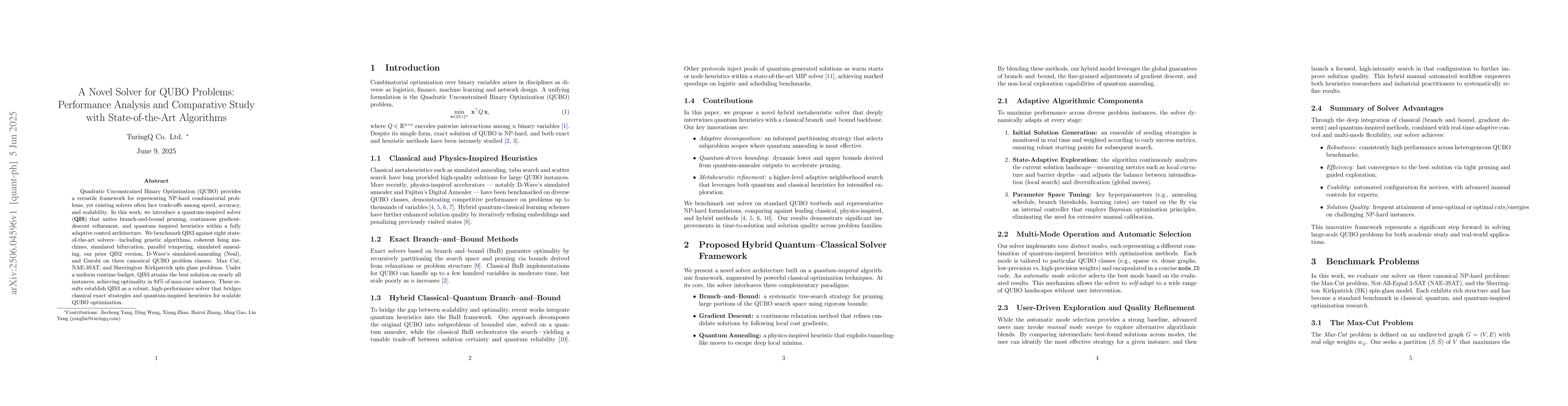 Thumbnail for A Novel Solver for QUBO Problems: Performance Analysis and Comparative
  Study with State-of-the-Art Algorithms
