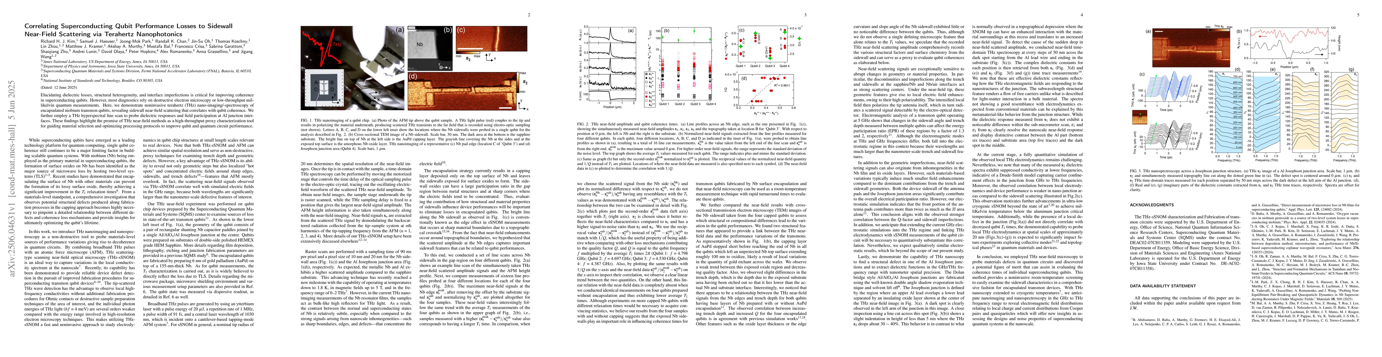 Thumbnail for Correlating Superconducting Qubit Performance Losses to Sidewall
  Near-Field Scattering via Terahertz Nanophotonics