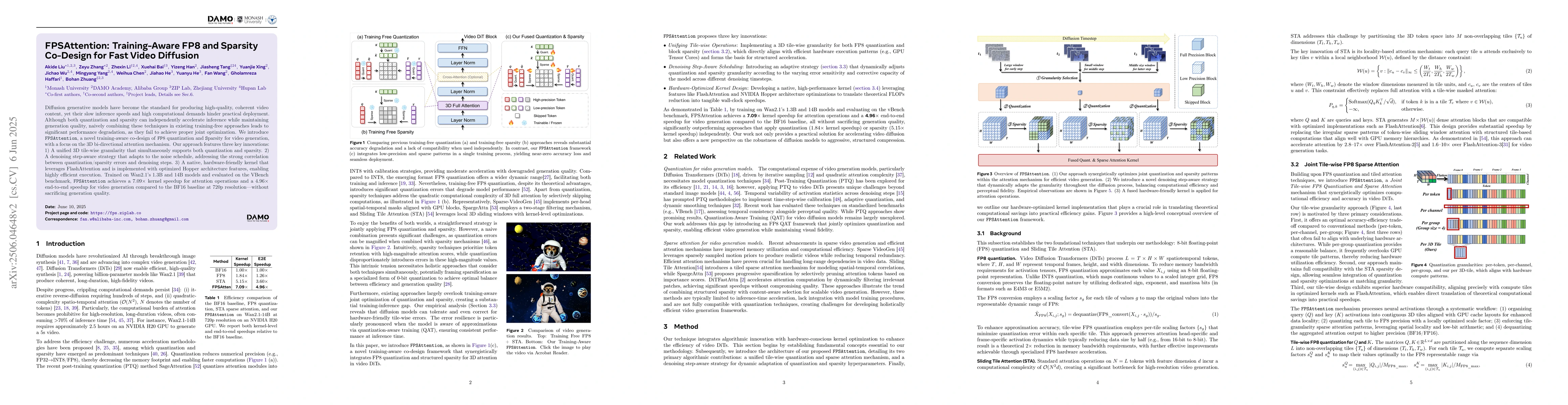 Thumbnail for FPSAttention: Training-Aware FP8 and Sparsity Co-Design for Fast Video
  Diffusion