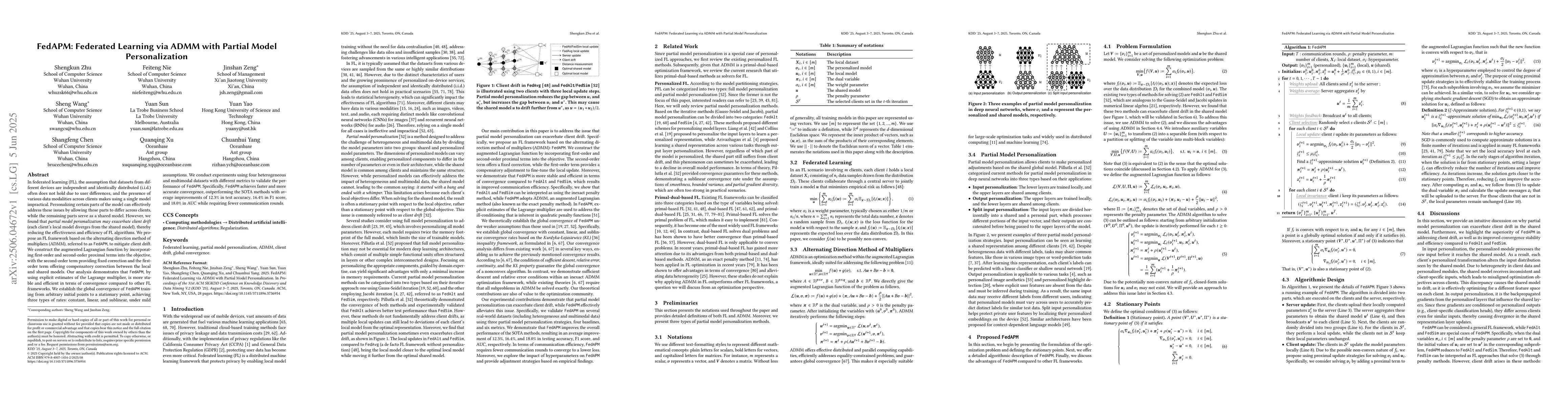 Thumbnail for FedAPM: Federated Learning via ADMM with Partial Model Personalization