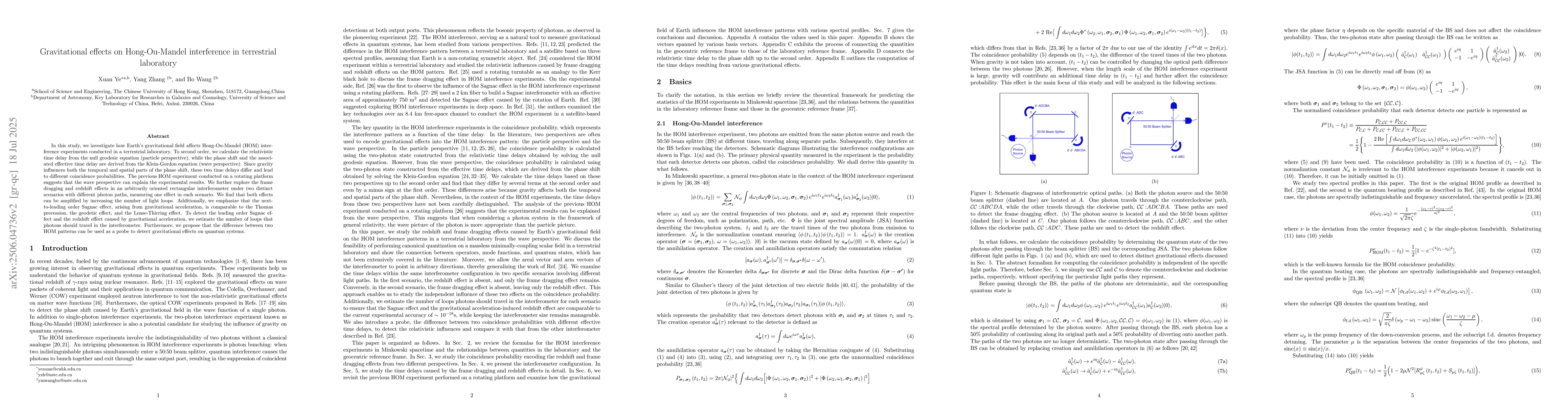 Thumbnail for Gravitational effects on Hong-Ou-Mandel interference in terrestrial
  laboratory