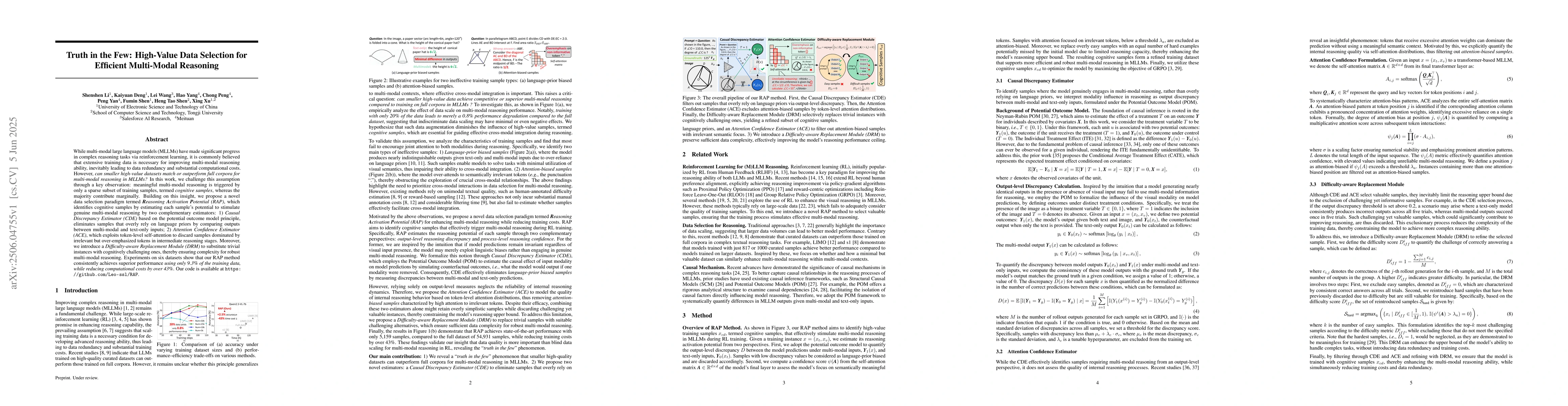 Thumbnail for Truth in the Few: High-Value Data Selection for Efficient Multi-Modal
  Reasoning
