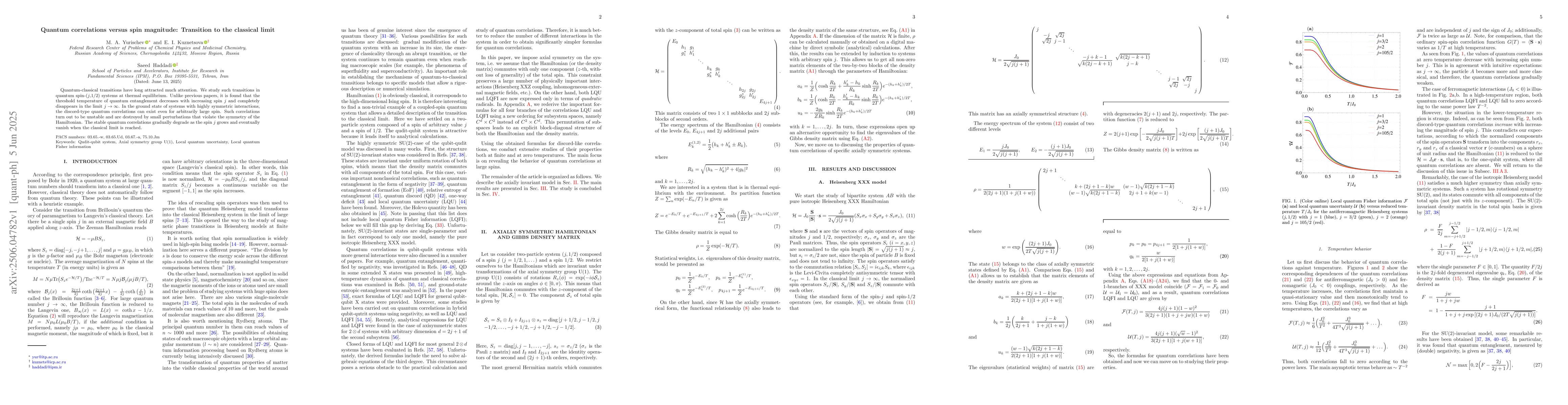 Thumbnail for Quantum correlations versus spin magnitude: Transition to the classical
  limit
