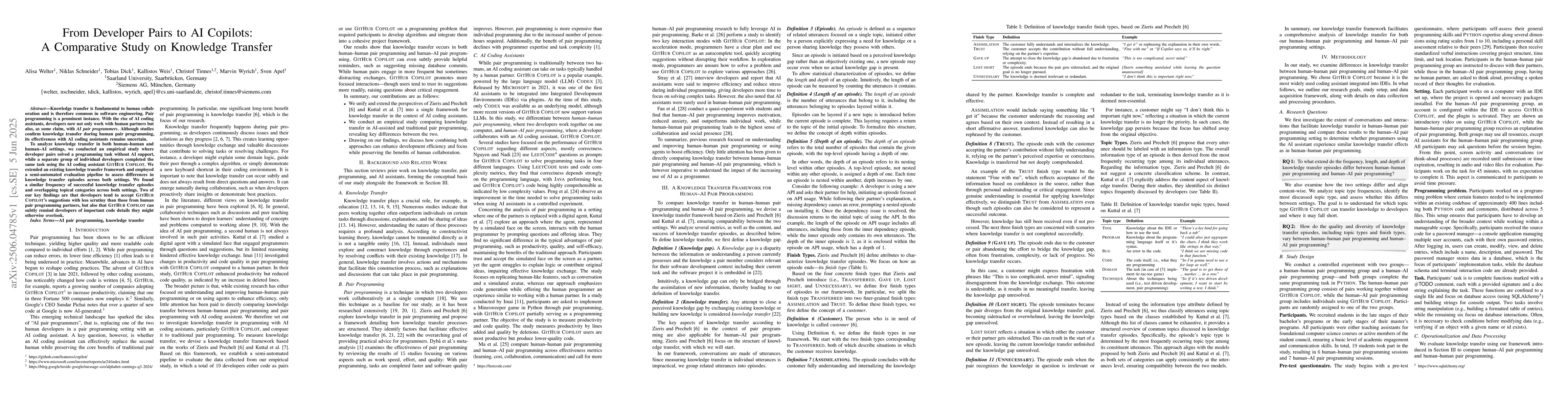 Thumbnail for From Developer Pairs to AI Copilots: A Comparative Study on Knowledge
  Transfer