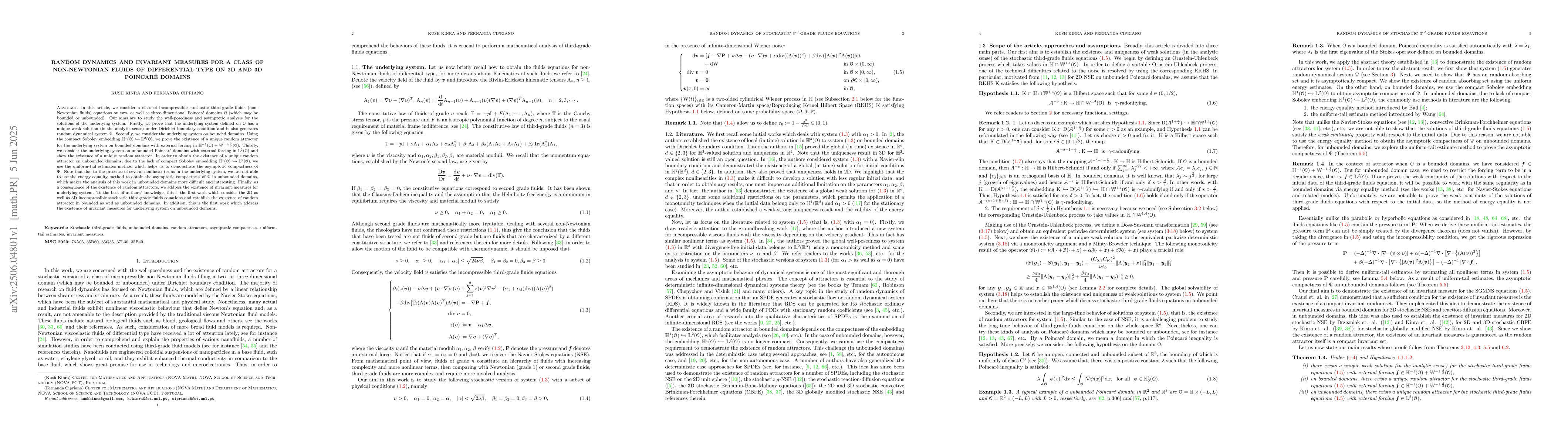 Thumbnail for Random dynamics and invariant measures for a class of non-Newtonian
  fluids of differential type on 2D and 3D Poincaré domains