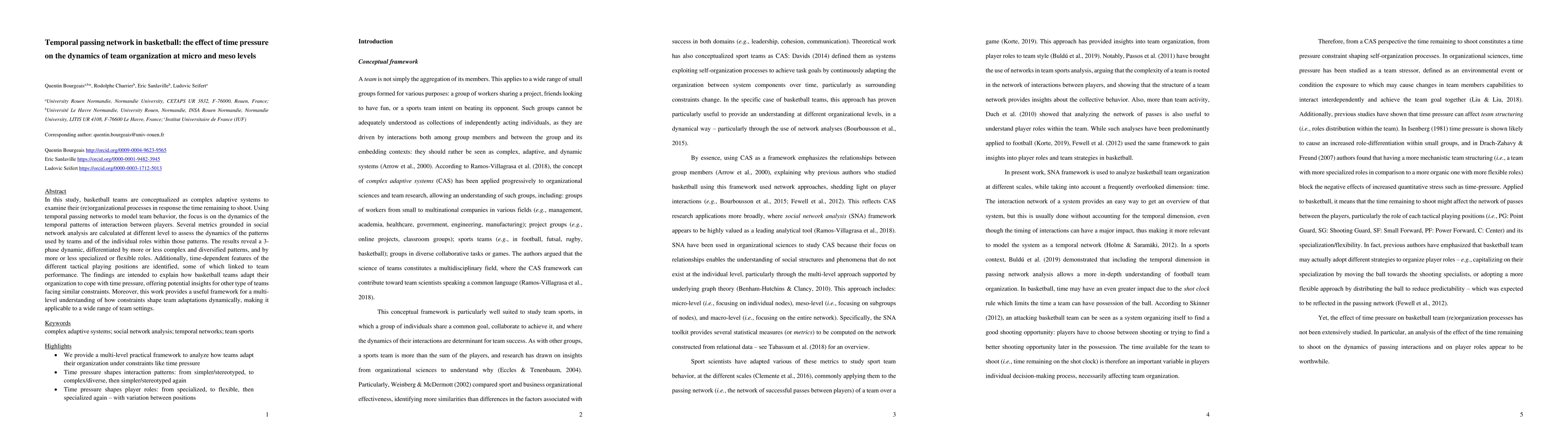 Thumbnail for Temporal passing network in basketball: the effect of time pressure on
  the dynamics of team organization at micro and meso levels