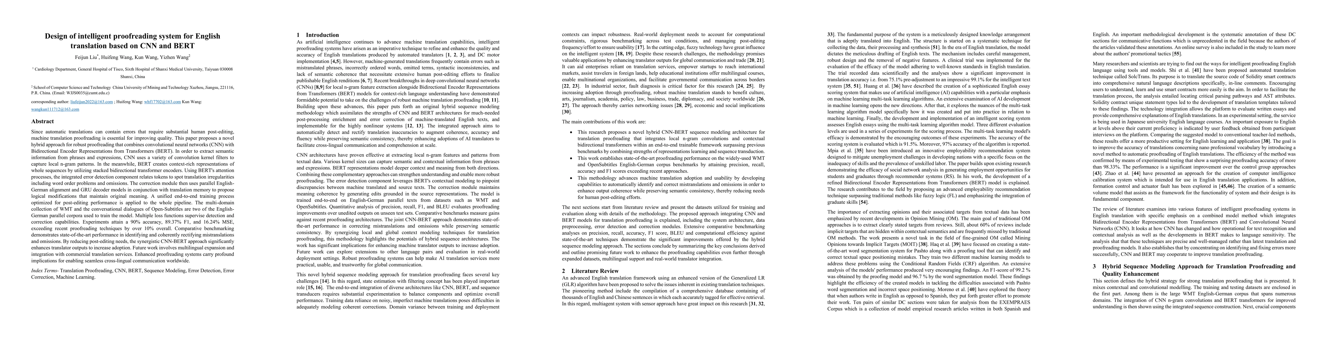 Thumbnail for Design of intelligent proofreading system for English translation based
  on CNN and BERT