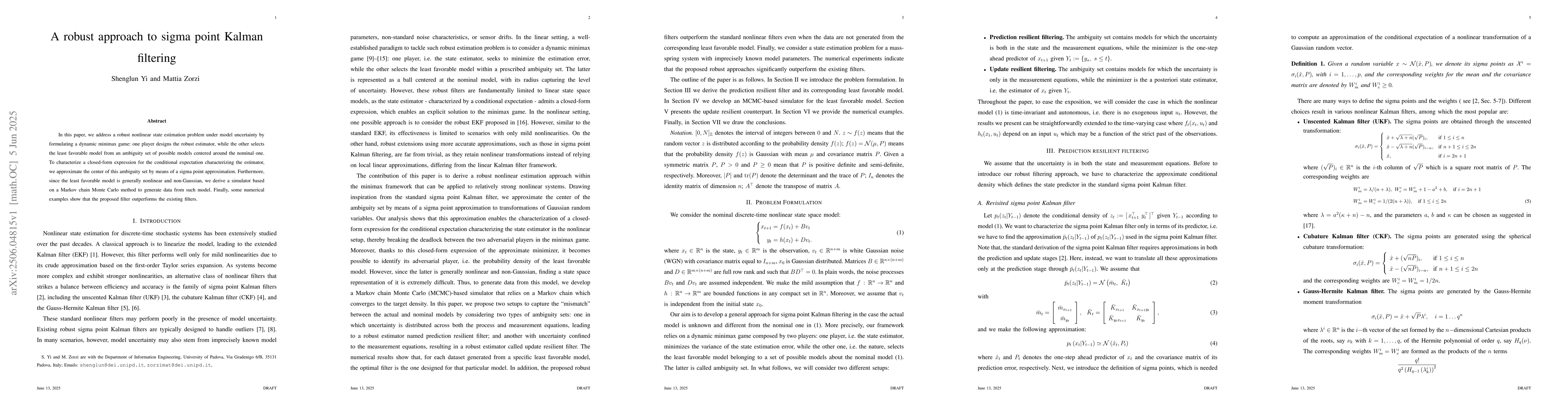 Thumbnail for A robust approach to sigma point Kalman filtering
