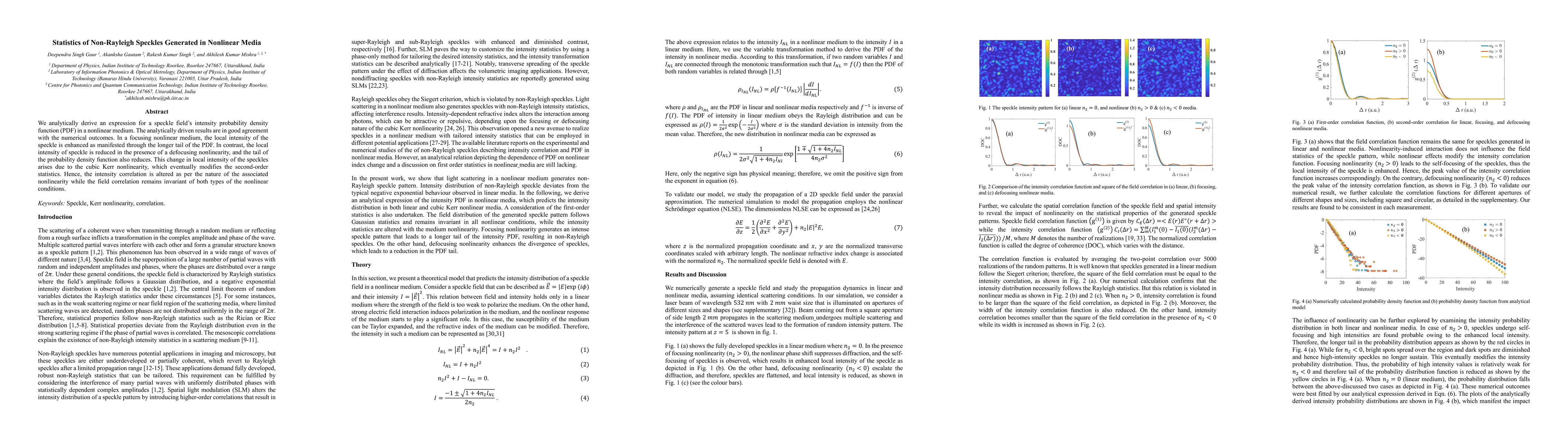 Thumbnail for Statistics of Non-Rayleigh Speckles Generated from Nonlinear Media