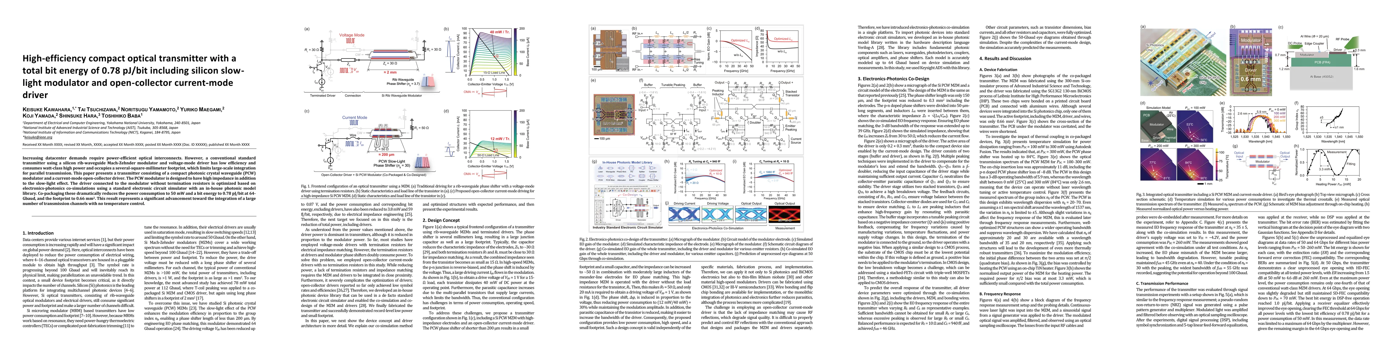Thumbnail for High-efficiency compact optical transmitter with a total bit energy of
  0.78 pJ/bit including silicon slow-light modulator and open-collector
  current-mode driver