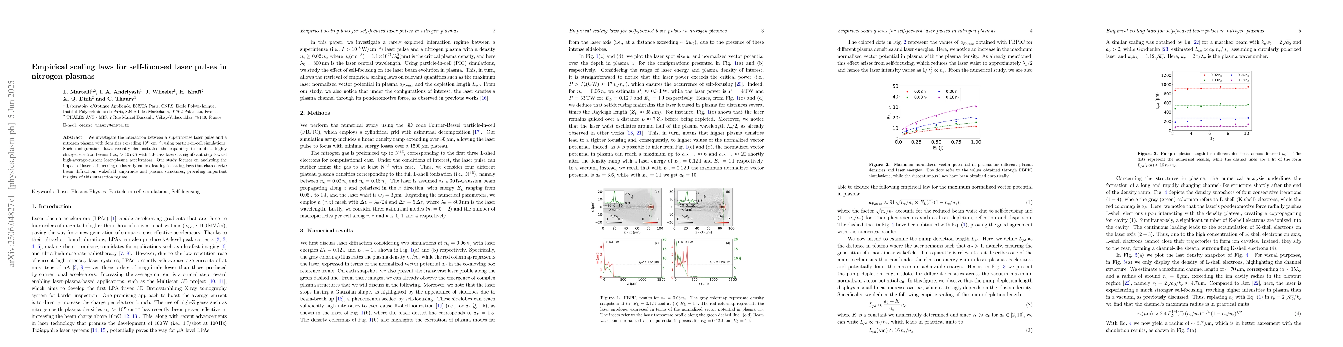 Thumbnail for Empirical scaling laws for self-focused laser pulses in nitrogen plasmas