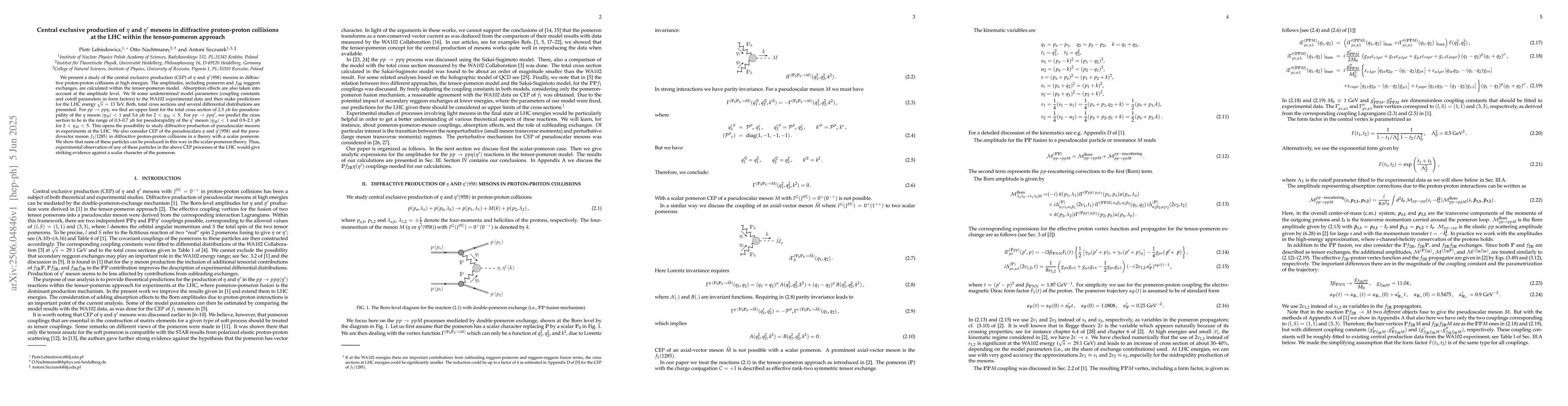 Thumbnail for Central exclusive production of $η$ and $η'$ mesons in diffractive
  proton-proton collisions at the LHC within the tensor-pomeron approach