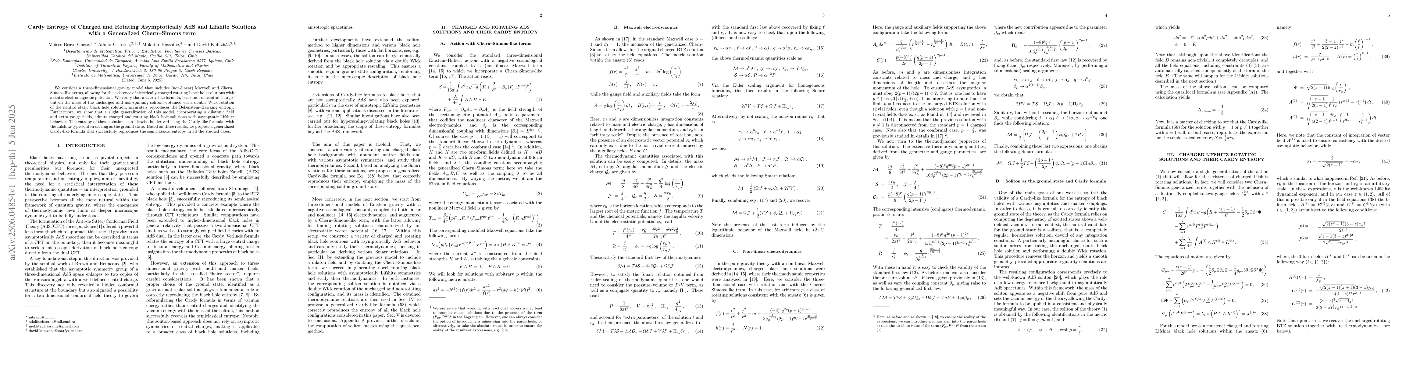Thumbnail for Cardy Entropy of Charged and Rotating Asymptotically AdS and Lifshitz
  Solutions with a Generalized Chern-Simons term