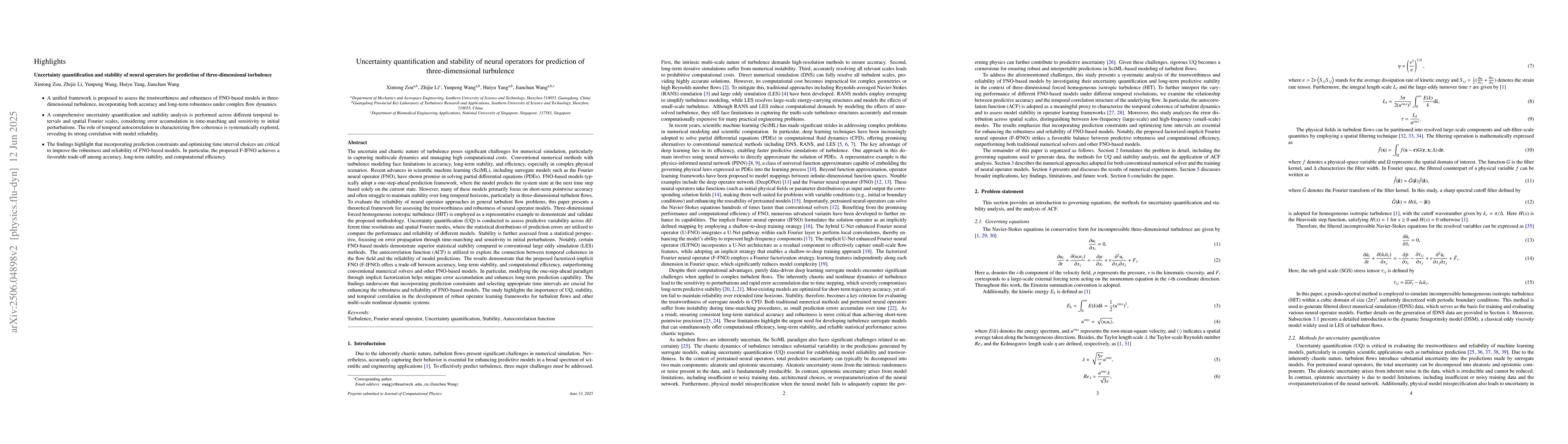 Thumbnail for Uncertainty quantification and stability of neural operators for
  prediction of three-dimensional turbulence