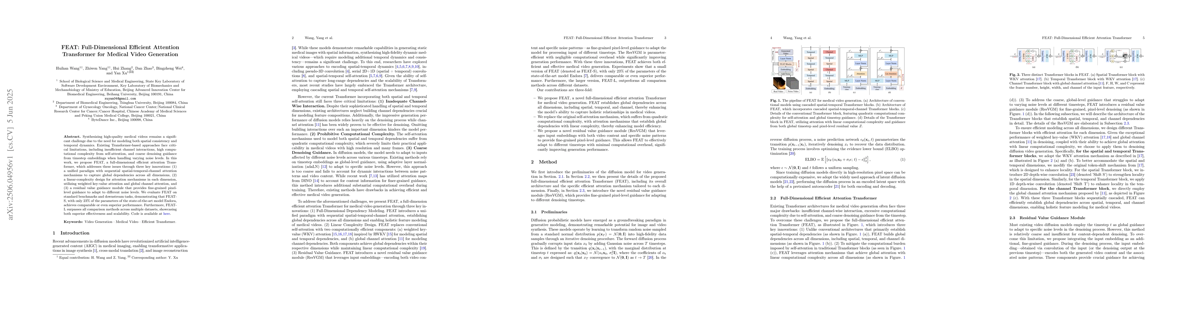 Thumbnail for FEAT: Full-Dimensional Efficient Attention Transformer for Medical Video
  Generation