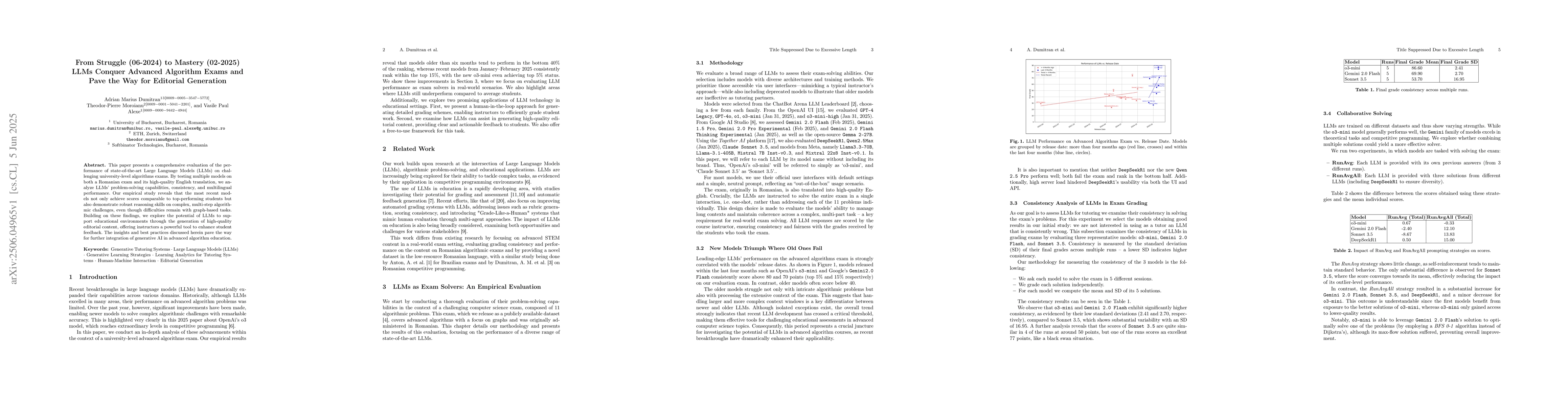 Thumbnail for From Struggle (06-2024) to Mastery (02-2025) LLMs Conquer Advanced
  Algorithm Exams and Pave the Way for Editorial Generation