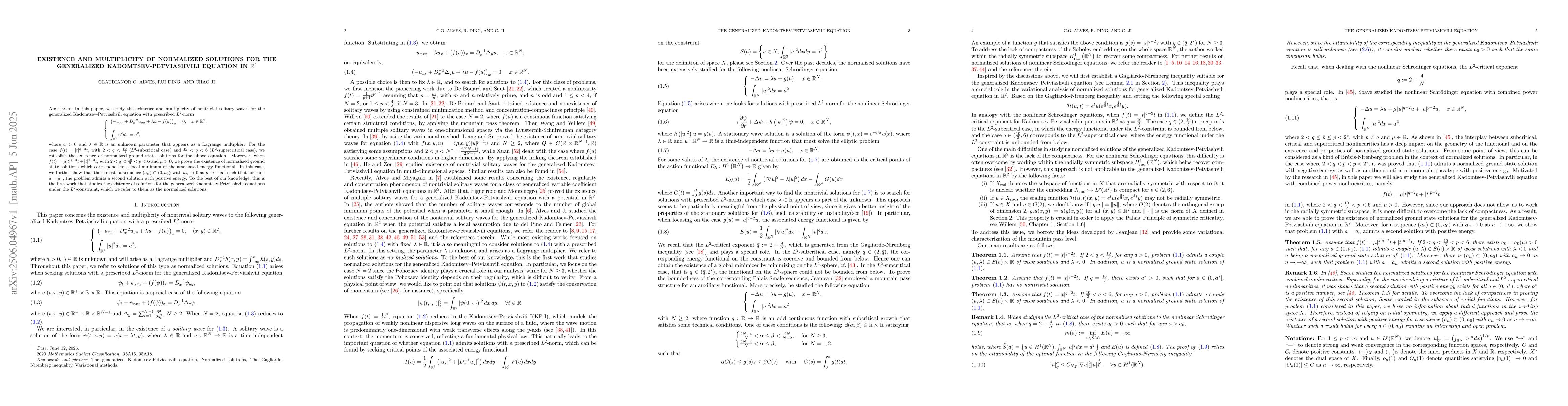 Thumbnail for Existence and multiplicity of normalized solutions for the generalized
  Kadomtsev-Petviashvili equation in $\mathbb{R}^2$