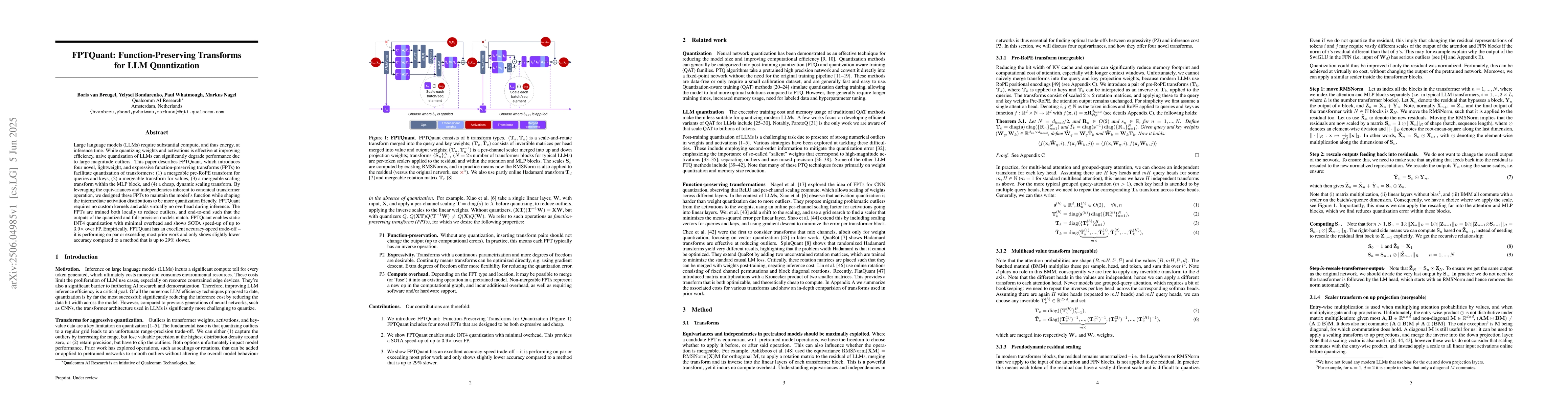 Thumbnail for FPTQuant: Function-Preserving Transforms for LLM Quantization