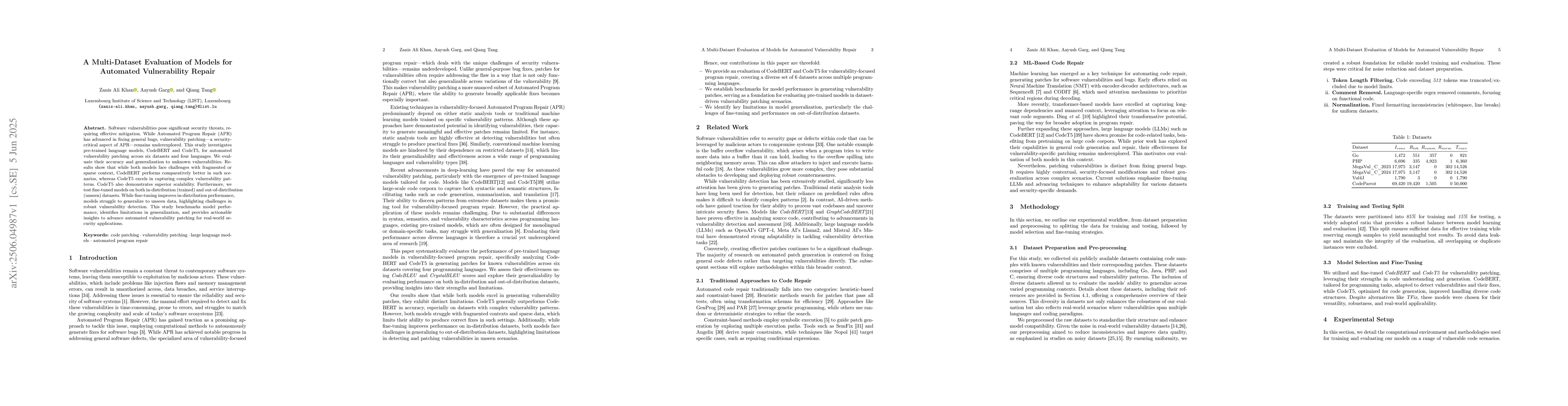 Thumbnail for A Multi-Dataset Evaluation of Models for Automated Vulnerability Repair