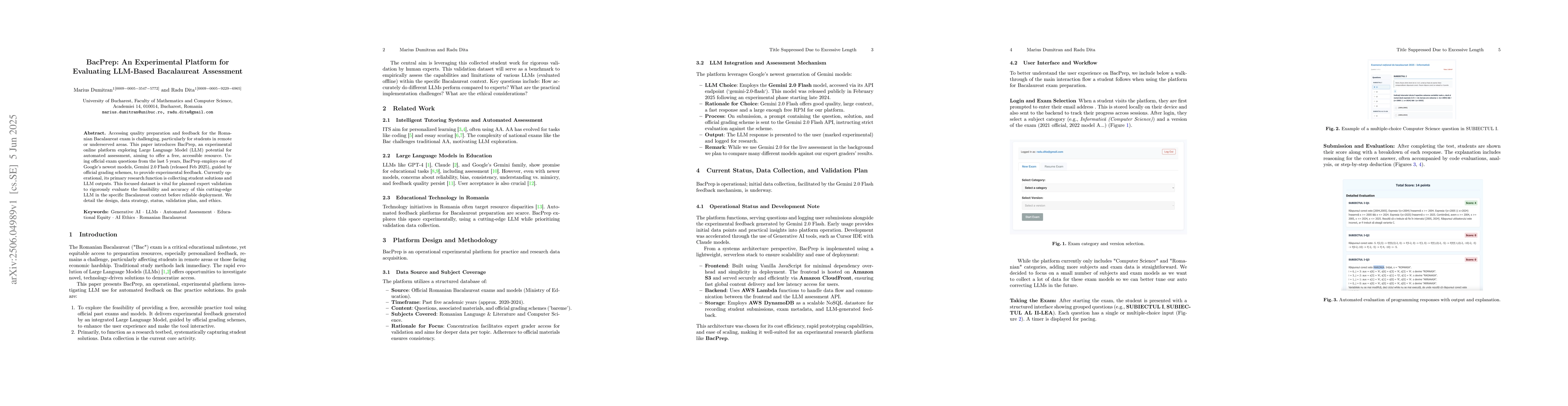 Thumbnail for BacPrep: An Experimental Platform for Evaluating LLM-Based Bacalaureat
  Assessment