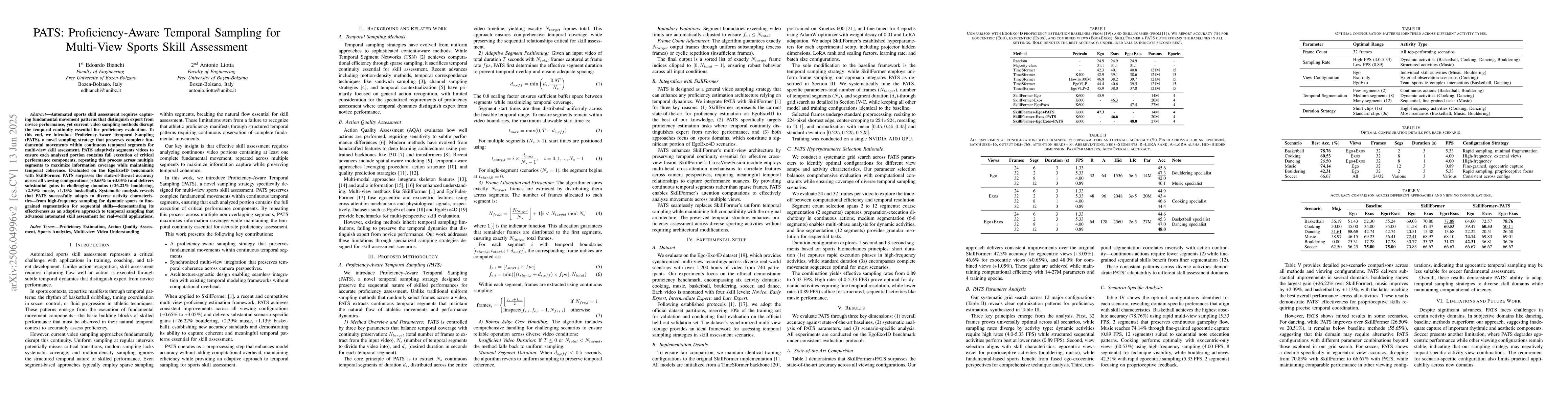 Thumbnail for PATS: Proficiency-Aware Temporal Sampling for Multi-View Sports Skill
  Assessment