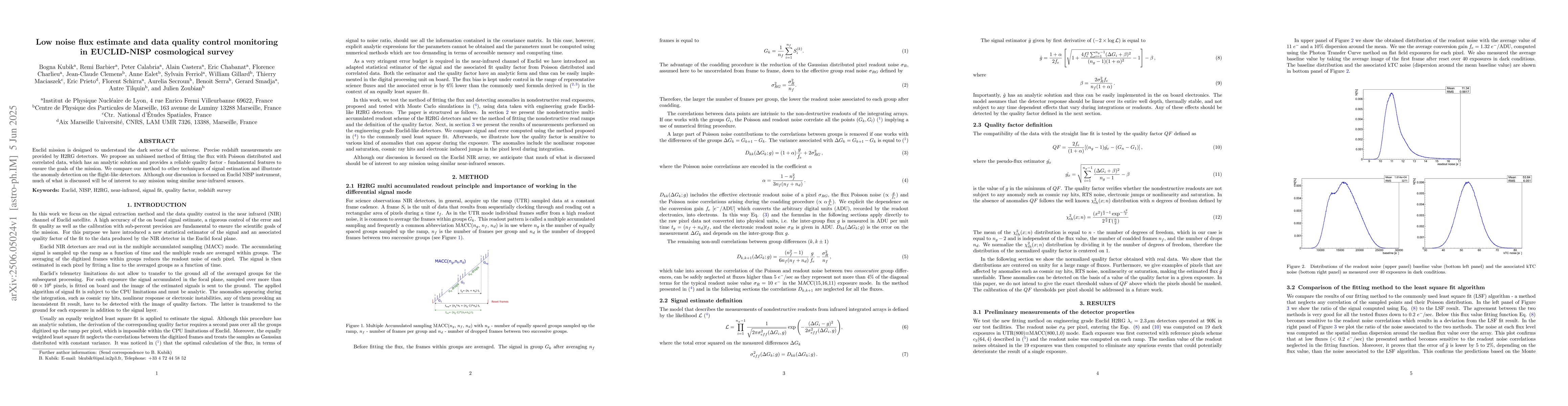 Thumbnail for Low noise flux estimate and data quality control monitoring in
  EUCLID-NISP cosmological survey