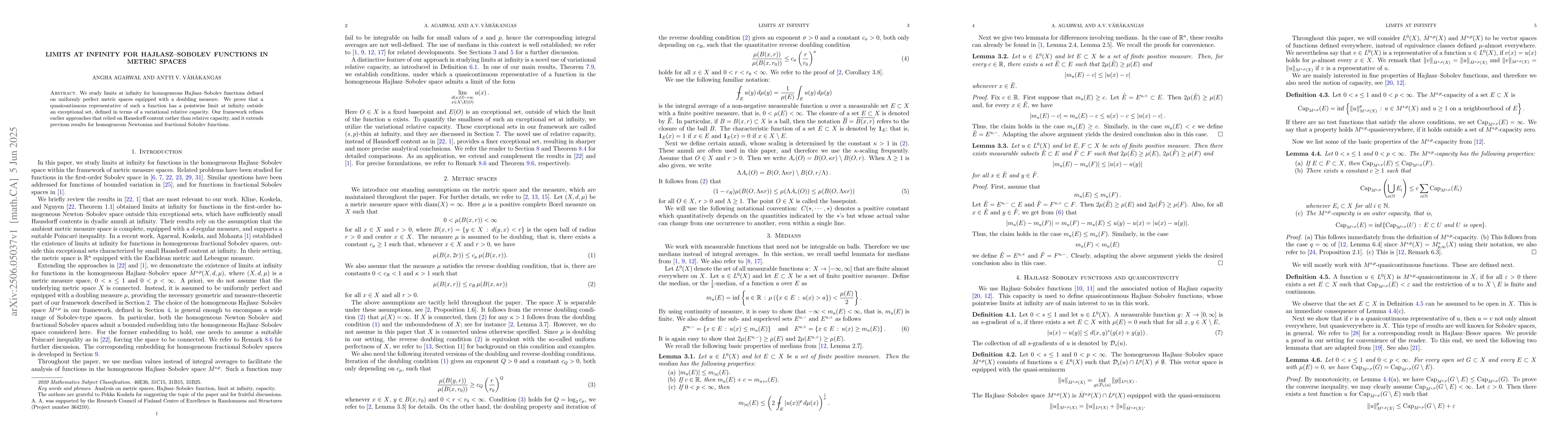 Thumbnail for Limits at infinity for Hajłasz-Sobolev functions in metric spaces
