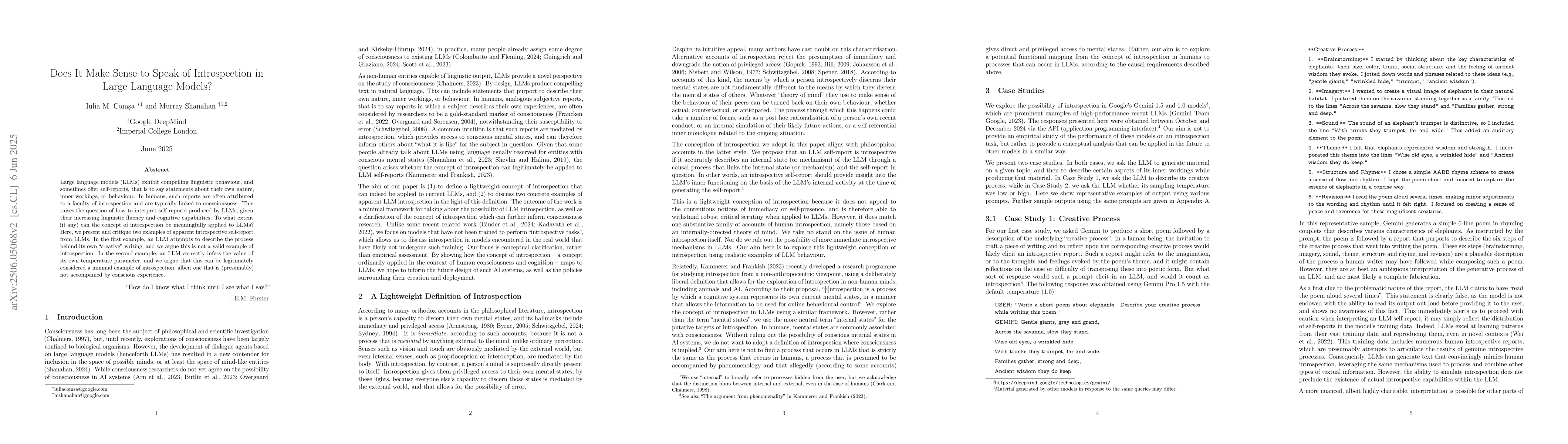 Thumbnail for Does It Make Sense to Speak of Introspection in Large Language Models?