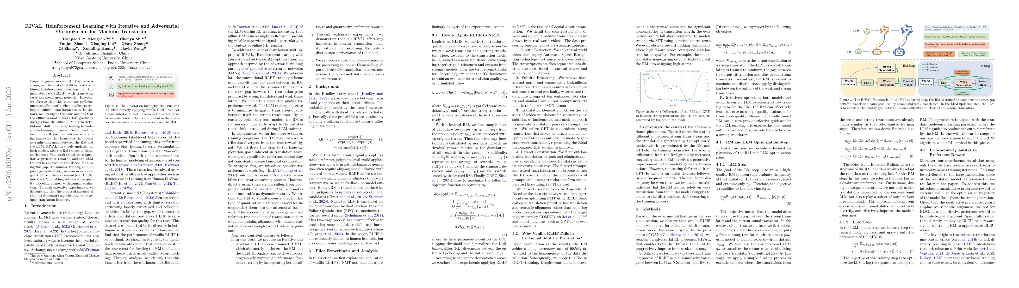 Thumbnail for RIVAL: Reinforcement Learning with Iterative and Adversarial
  Optimization for Machine Translation