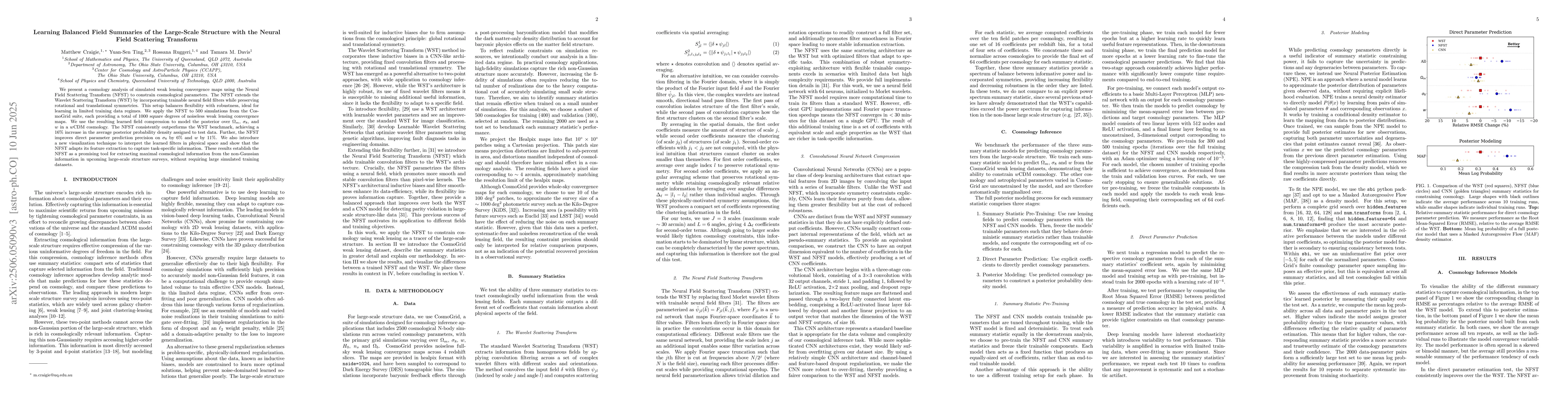 Thumbnail for Learning Balanced Field Summaries of the Large-Scale Structure with the
  Neural Field Scattering Transform