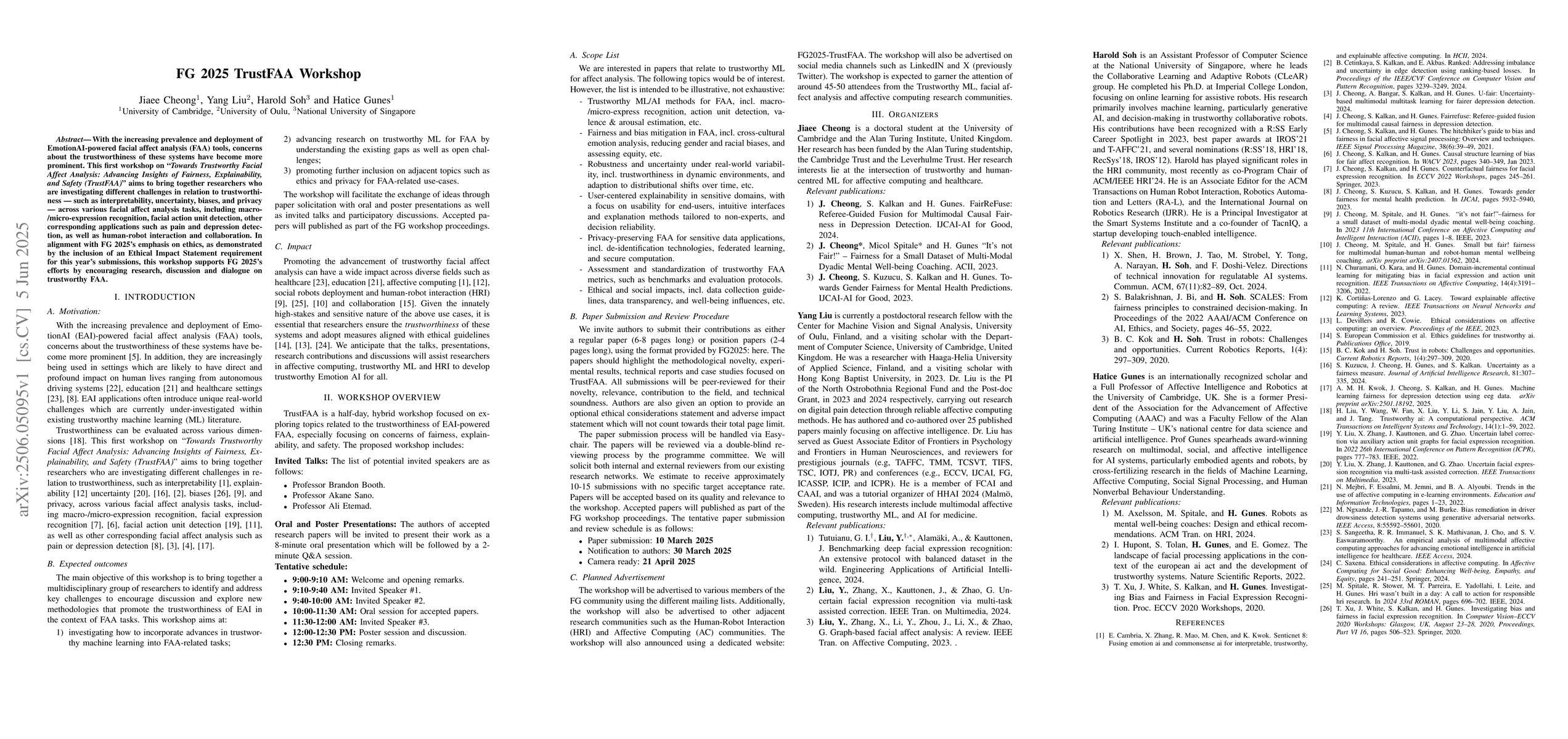 Thumbnail for FG 2025 TrustFAA: the First Workshop on Towards Trustworthy Facial
  Affect Analysis: Advancing Insights of Fairness, Explainability, and Safety
  (TrustFAA)