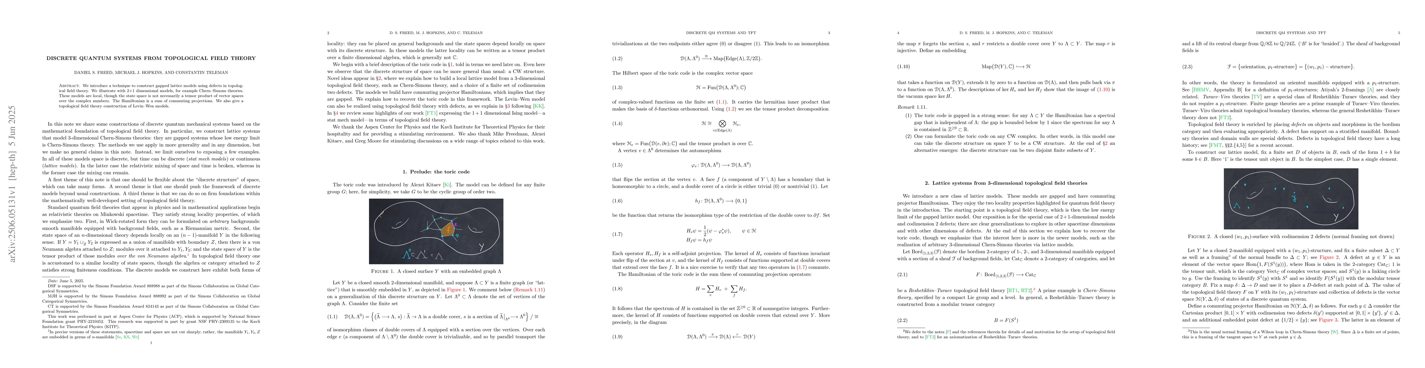 Thumbnail for Discrete quantum systems from topological field theory