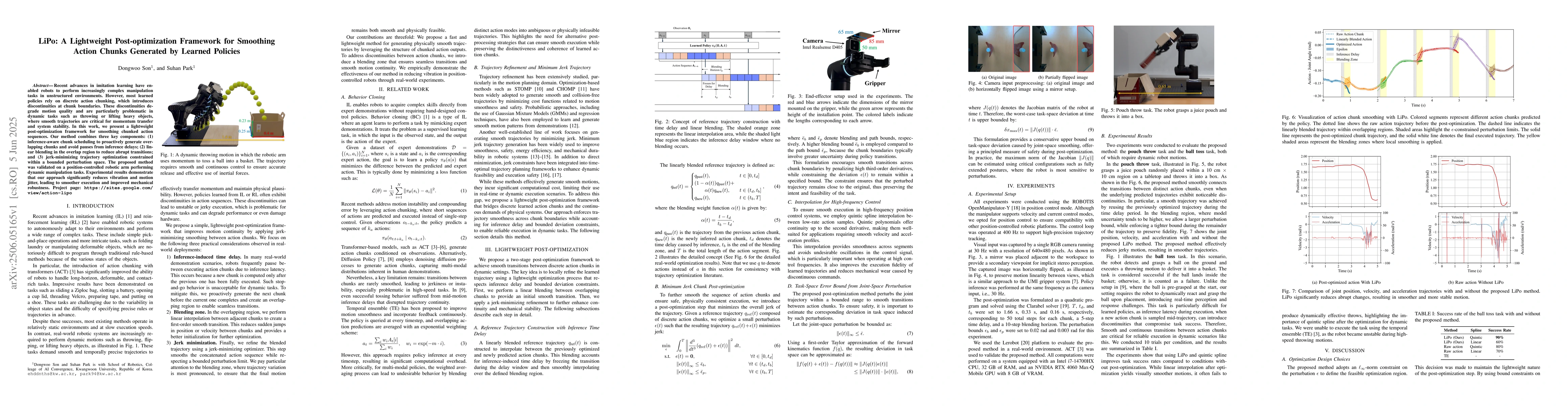 Thumbnail for LiPo: A Lightweight Post-optimization Framework for Smoothing Action
  Chunks Generated by Learned Policies