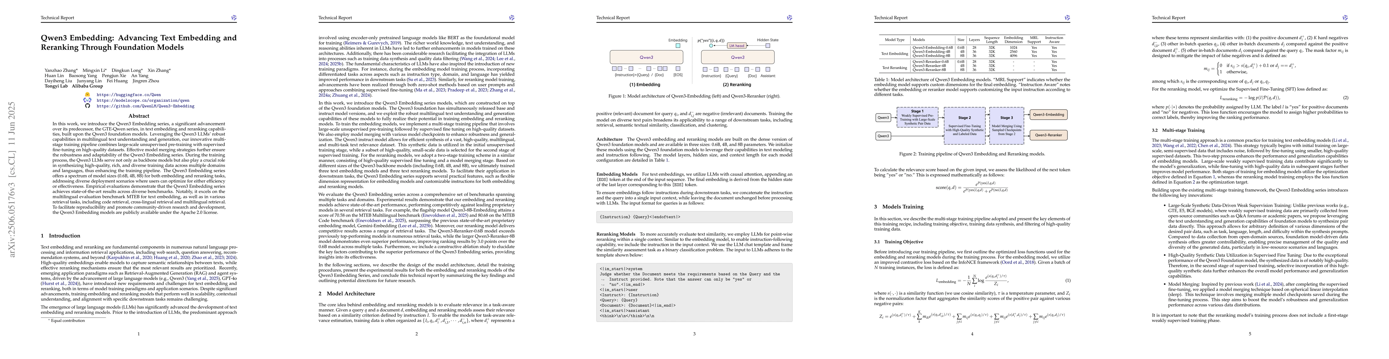 Thumbnail for Qwen3 Embedding: Advancing Text Embedding and Reranking Through
  Foundation Models