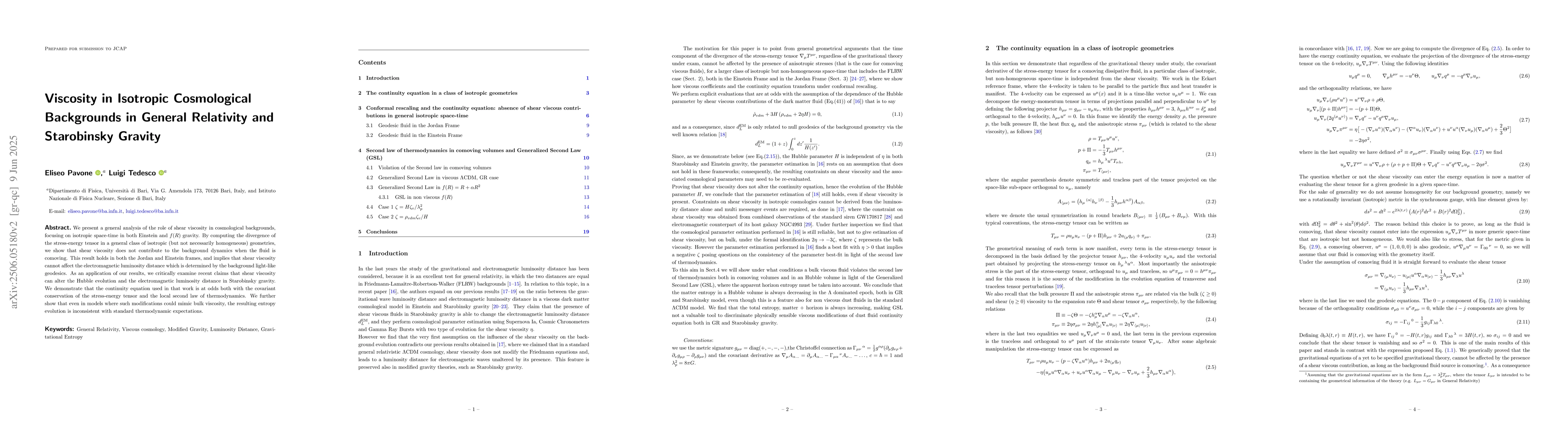 Thumbnail for Viscosity in Isotropic Cosmological Backgrounds in General Relativity
  and Starobinsky Gravity