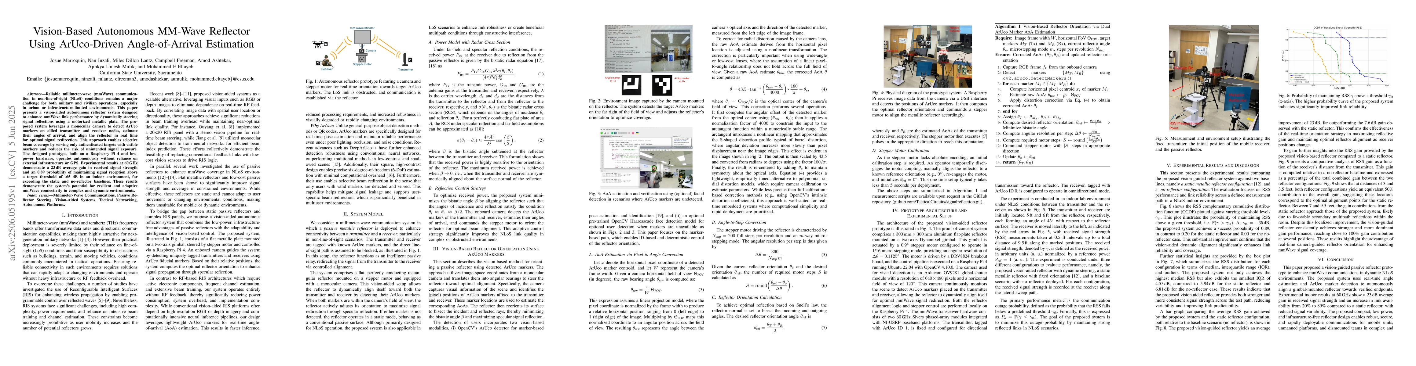 Thumbnail for Vision-Based Autonomous MM-Wave Reflector Using ArUco-Driven
  Angle-of-Arrival Estimation