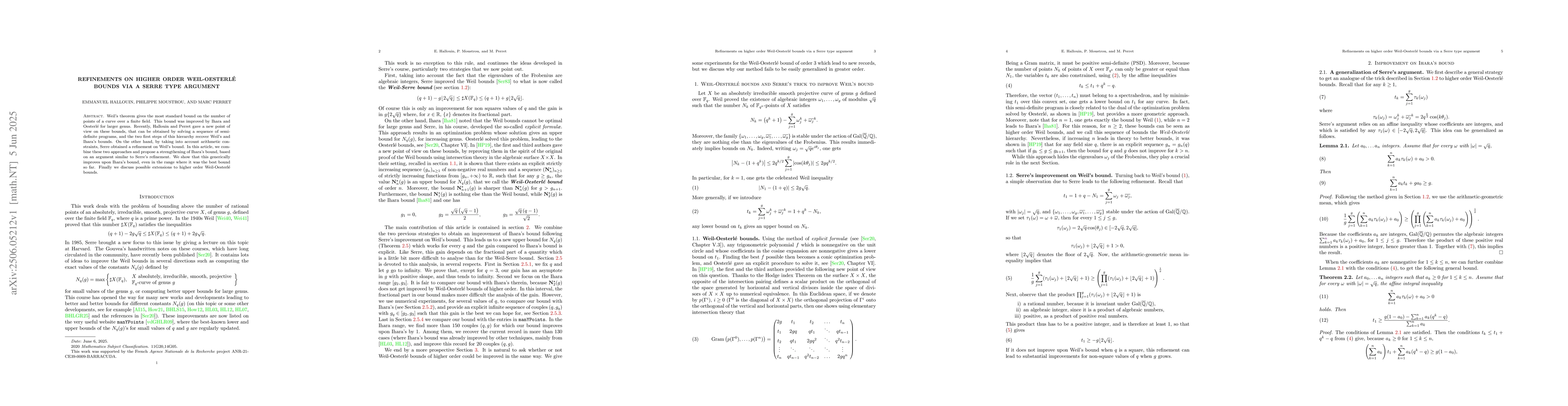 Thumbnail for Refinements on higher order Weil-OesterlĂŠ bounds via a Serre type
  argument