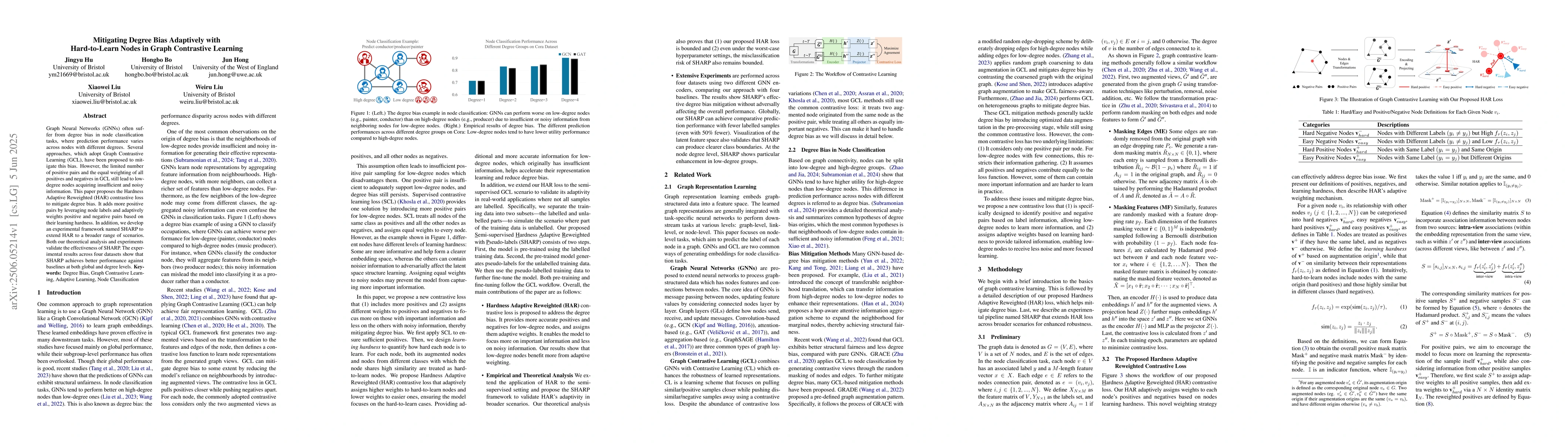 Thumbnail for Mitigating Degree Bias Adaptively with Hard-to-Learn Nodes in Graph
  Contrastive Learning