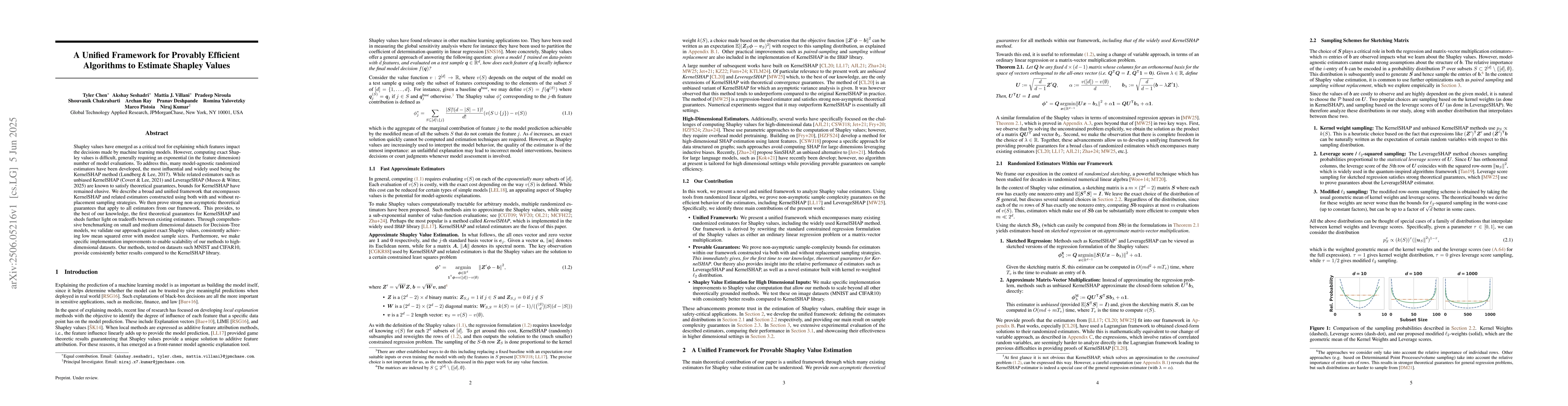 Thumbnail for A Unified Framework for Provably Efficient Algorithms to Estimate
  Shapley Values