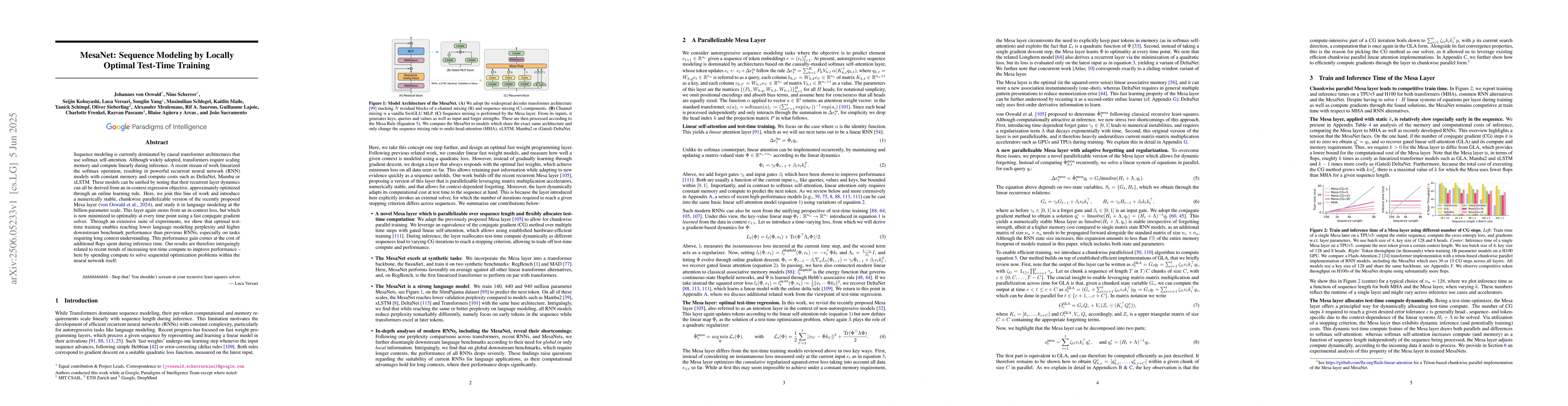 Thumbnail for MesaNet: Sequence Modeling by Locally Optimal Test-Time Training