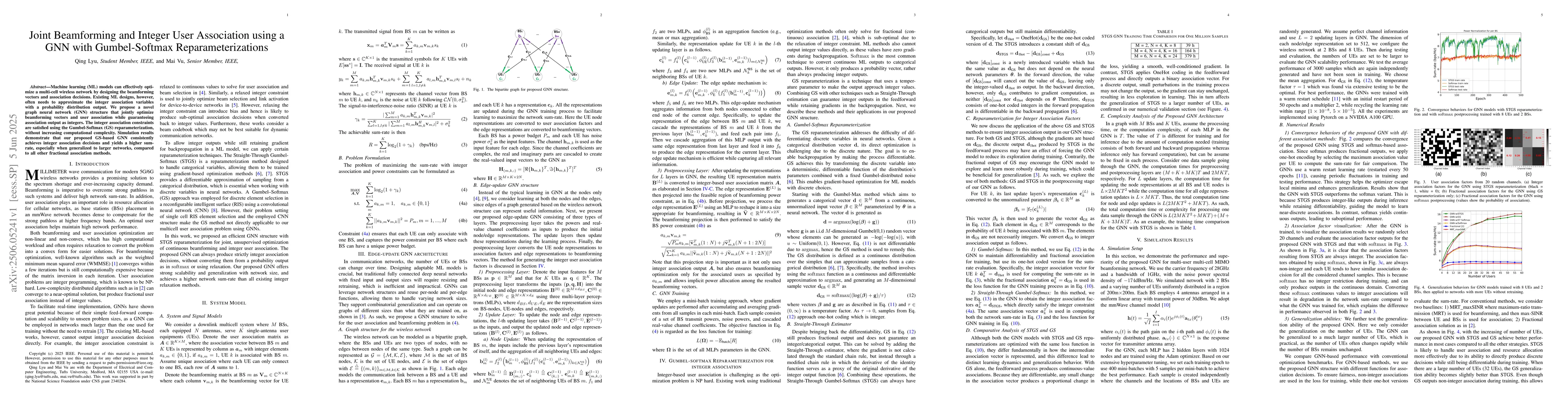 Thumbnail for Joint Beamforming and Integer User Association using a GNN with
  Gumbel-Softmax Reparameterizations